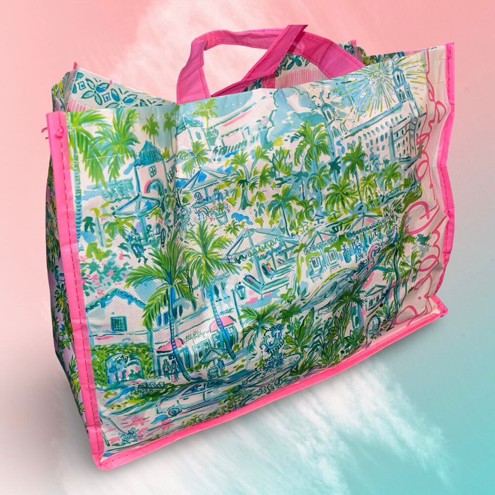 Lilly Pulitzer West Palm Beach Reusable Market Tote Bag The Breakers Flamingo
